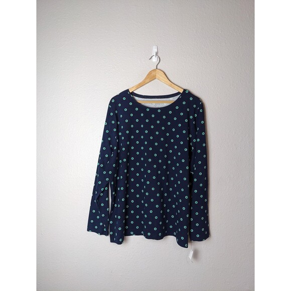 Talbots Tee Shirt Womens 3X Navy Blue Polka Dot Long Sleeve - Picture 1 of 8